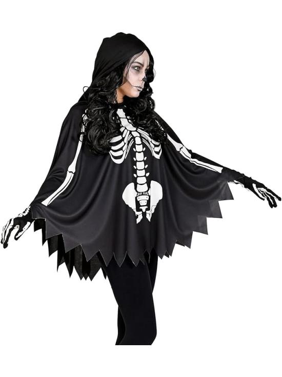 SKELETON – Poncho con Capucha y Estampado de Huesos