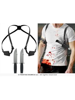 Sobaquera con 2 Cuchillos de Juguete – Accesorio Impactante para Halloween, Carnaval y Cosplay