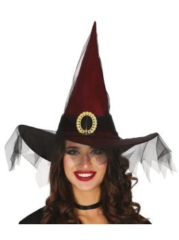 Sombrero bruja Granate con Velo