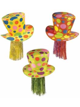 SOMBRERO COPA GIGANTE FLUORESCENTE CON LUNARES Y PELO