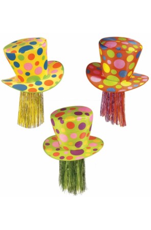 SOMBRERO COPA GIGANTE FLUORESCENTE CON LUNARES Y PELO