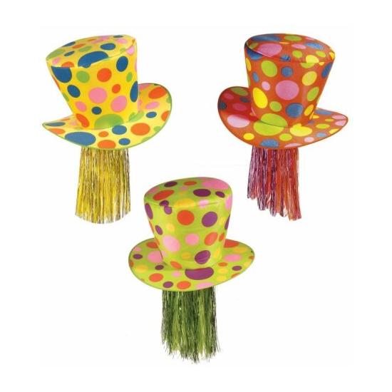 SOMBRERO COPA GIGANTE FLUORESCENTE CON LUNARES Y PELO