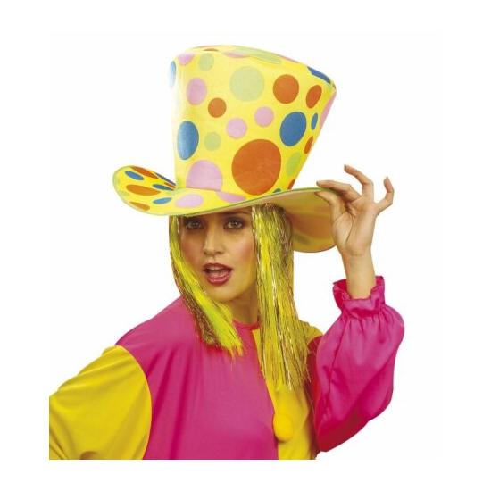 SOMBRERO COPA GIGANTE FLUORESCENTE CON LUNARES Y PELO