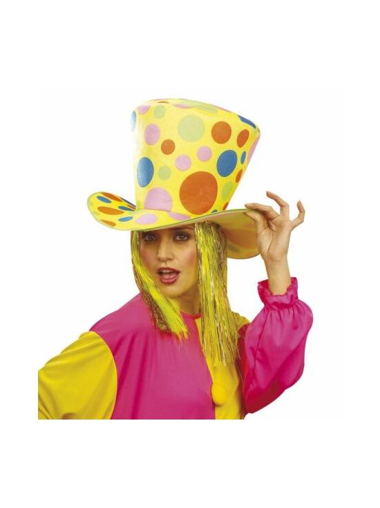 SOMBRERO COPA GIGANTE FLUORESCENTE CON LUNARES Y PELO