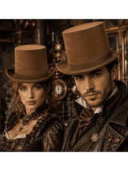Sombrero de Copa Vintage de Gamuza Marrón Steampunk 15 cm