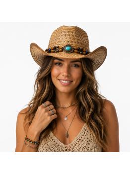 Sombrero de Paja con Abalorios para Disfraces y Fiestas de Verano