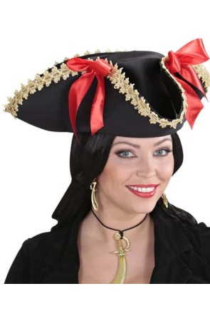 Sombrero de Pirata con Bordes Dorados y Lazos