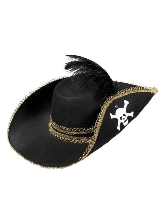 Sombrero de pirata con Calavera y Pluma  .