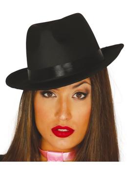 Sombrero gangster negro tela  lujo