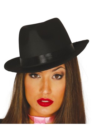 Sombrero gangster negro tela  lujo