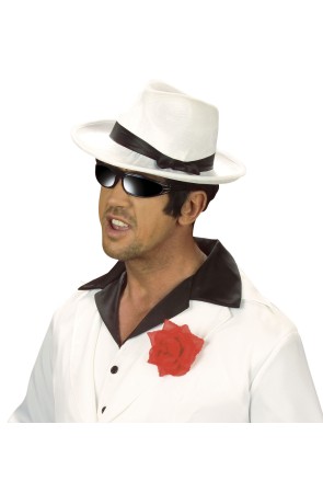 Sombrero Ganster Blanco Cinta Negra  alta Calidad