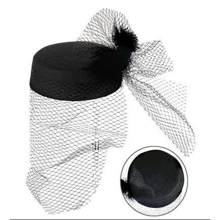 Sombrero Negro con rejilla y Pluma años 20