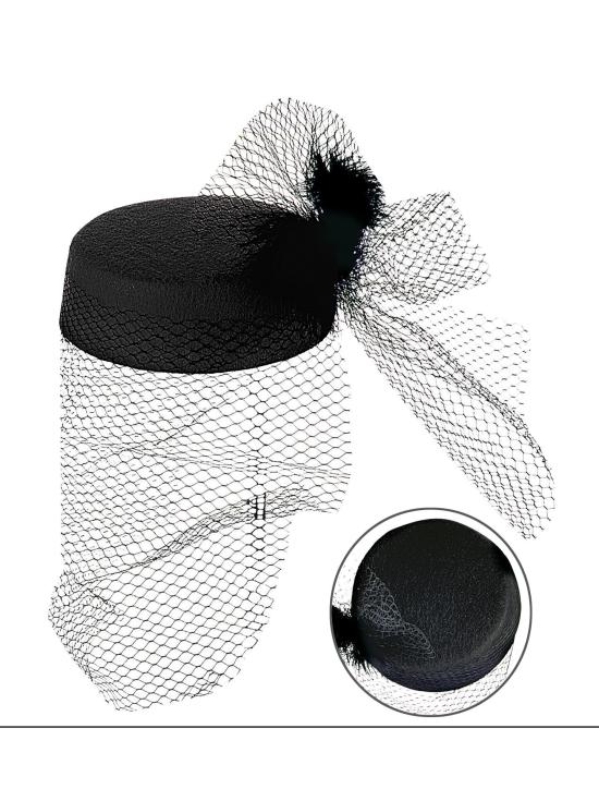 Sombrero Negro con rejilla y Pluma años 20