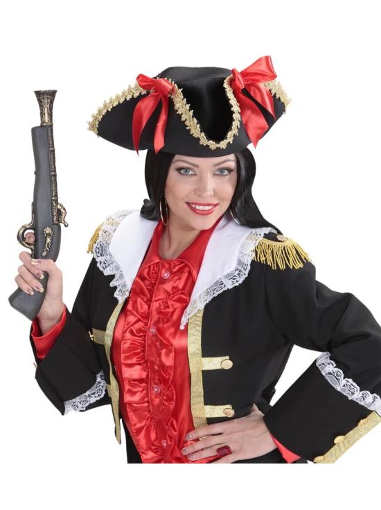 Sombrero de Pirata con Bordes Dorados y Lazos