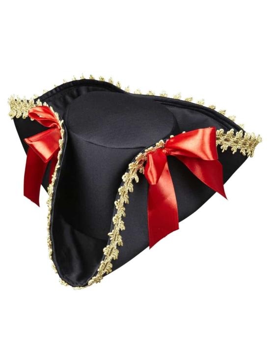Sombrero de Pirata con Bordes Dorados y Lazos