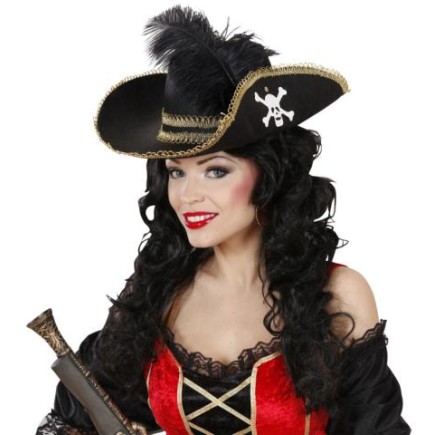 Sombrero de pirata con Calavera y Pluma  .