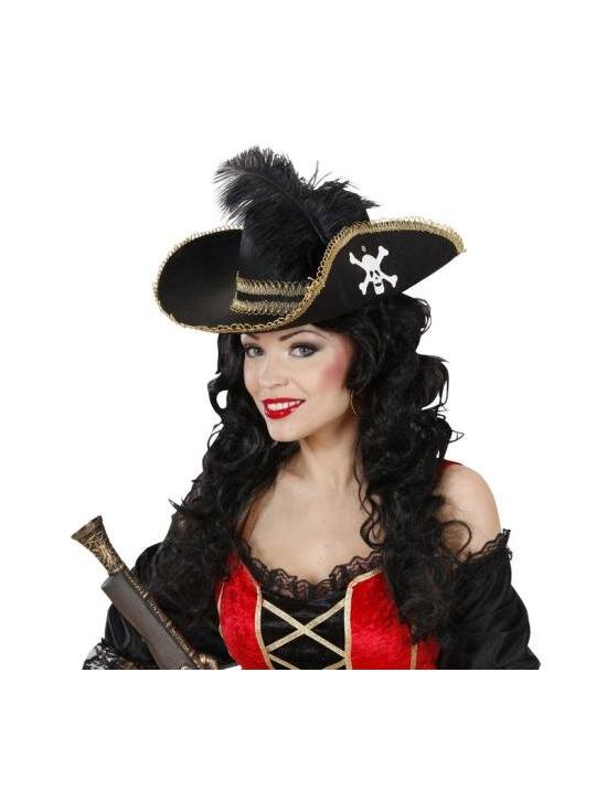 Sombrero de pirata con Calavera y Pluma  .