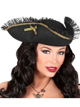 Sombrero Pirata Negro con puntilla adorno