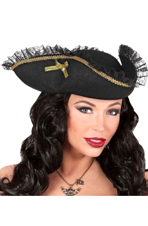 Sombrero Pirata Negro con puntilla adorno