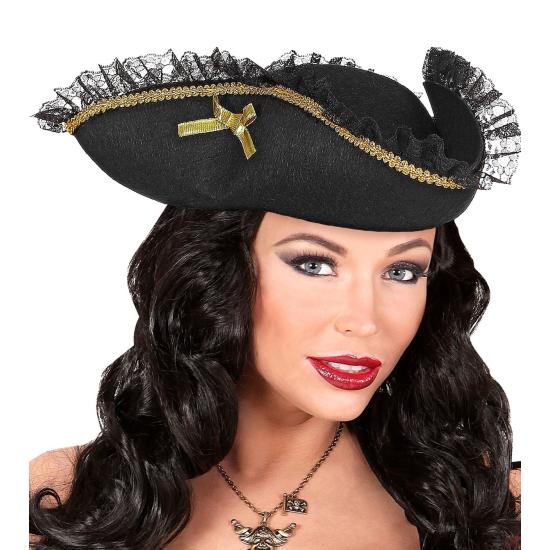 Sombrero Pirata Negro con puntilla adorno Sombrero Pirata Negro con puntilla adorno