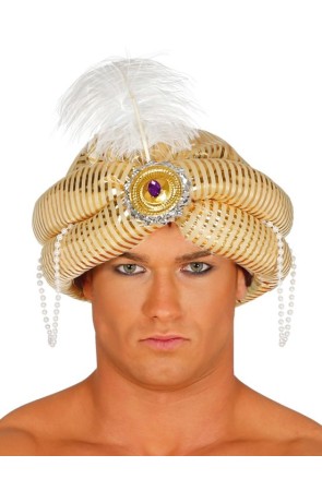 Sombrero Turbante Árabe con adornos Oro adulto