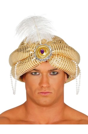 Sombrero Turbante Árabe con adornos Oro adulto