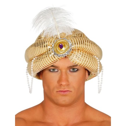 Sombrero Turbante Árabe con adornos Oro adulto