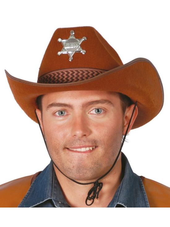 Sombrero vaquero fieltro Sheriff color marrón.