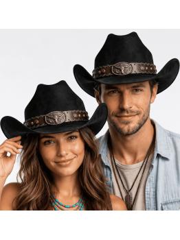 Sombrero Vaquero Negro de Fieltro con Hebilla