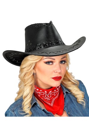 Sombrero Vaquero Simil piel de color Negro