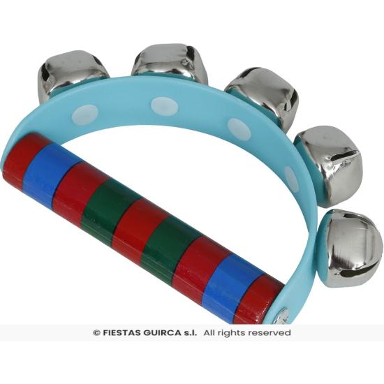 Sonajero de Cascabeles de Madera (9x11 cm) - Instrumento Musical Infantil con Asa de Colores - Ideal para Navidad, Fiestas y Animación