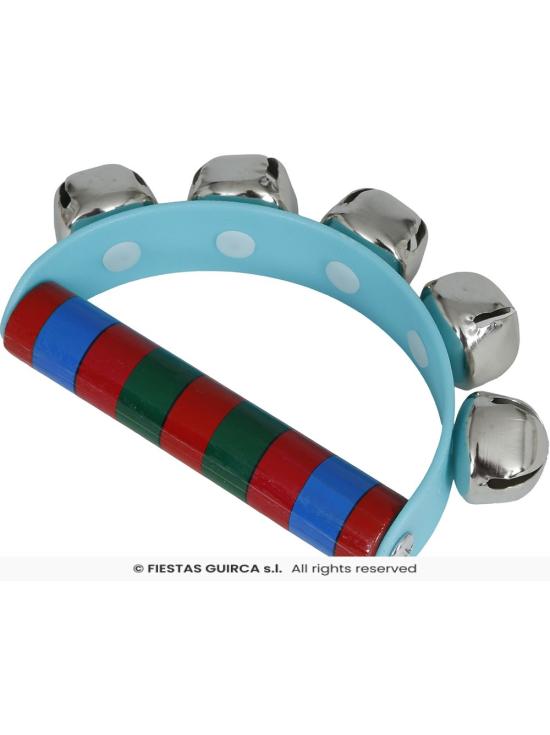 Sonajero de Cascabeles de Madera (9x11 cm) - Instrumento Musical Infantil con Asa de Colores - Ideal para Navidad, Fiestas y Animación