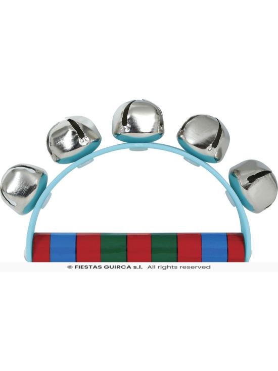 Sonajero de Cascabeles de Madera (9x11 cm) - Instrumento Musical Infantil con Asa de Colores - Ideal para Navidad, Fiestas y Animación