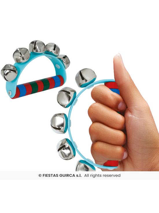Sonajero de Cascabeles de Madera (9x11 cm) - Instrumento Musical Infantil con Asa de Colores - Ideal para Navidad, Fiestas y Animación