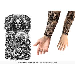 Tatuaje Temporal Manga Completa Calaveras y Rosas Pandillero