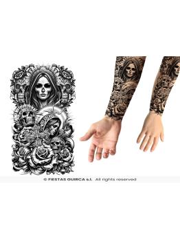 Tatuaje Temporal Manga Completa Calaveras y Rosas Pandillero