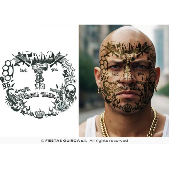 Tatuajes Temporales Faciales Thug Life - Fiestas Guirca Tatuajes Temporales Faciales Thug Life - Fiestas Guirca