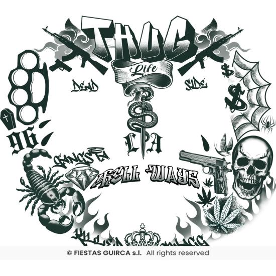 Tatuajes Temporales Faciales Thug Life - Fiestas Guirca Tatuajes Temporales Faciales Thug Life - Fiestas Guirca