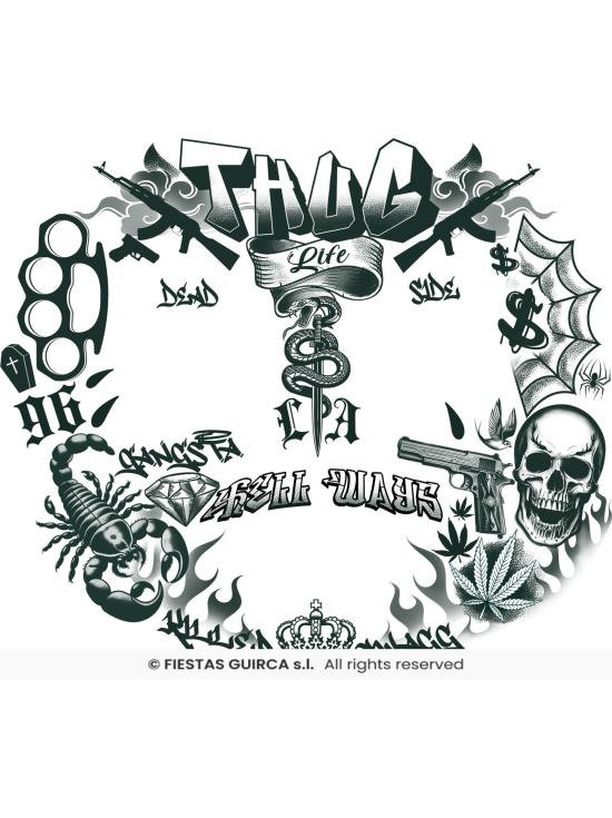 Tatuajes Temporales Faciales Thug Life - Fiestas Guirca