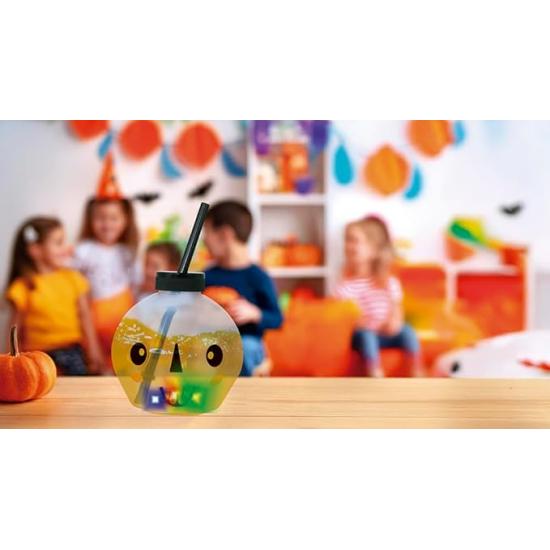 Vaso con Pajita Calavera LED Reutilizable (17 cm) - Decoración de Mesa para Fiestas de Halloween y Celebraciones de Esqueletos - Ideal para Eventos Terroríficos - Blanco