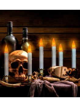 Velas LED parpadeantes con temporizador, 6 unidades, 23 cm, decoración para Halloween