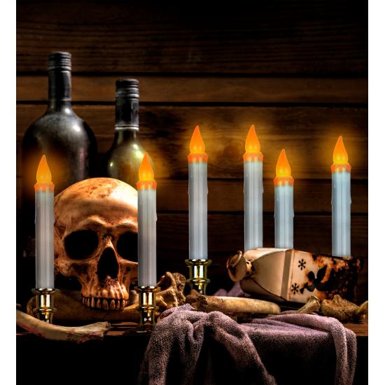 Velas LED parpadeantes con temporizador, 6 unidades, 23 cm, decoración para Halloween
