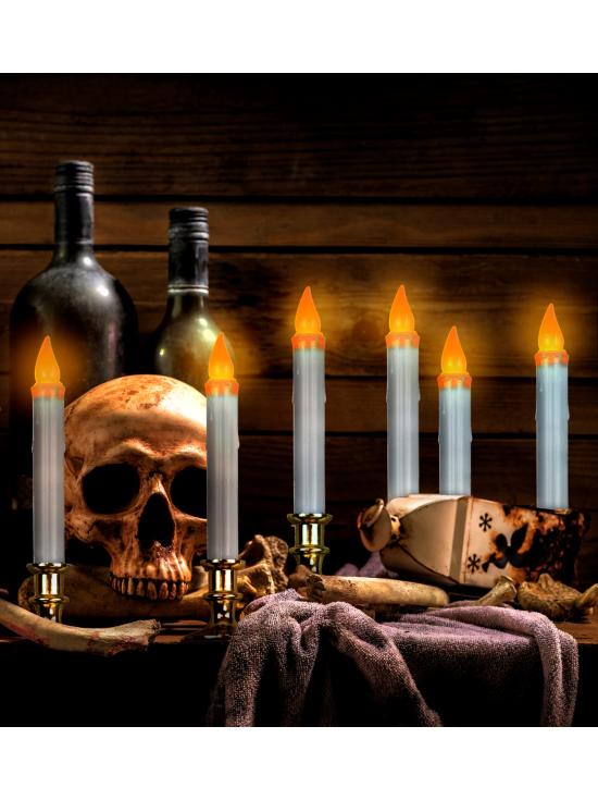 Velas LED parpadeantes con temporizador, 6 unidades, 23 cm, decoración para Halloween