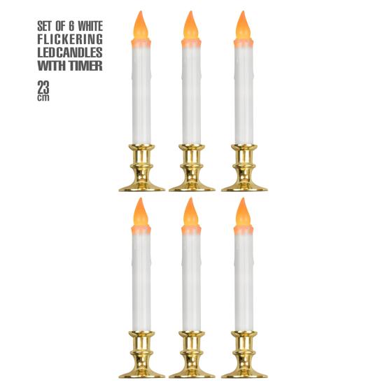 Velas LED parpadeantes con temporizador, 6 unidades, 23 cm, decoración para Halloween