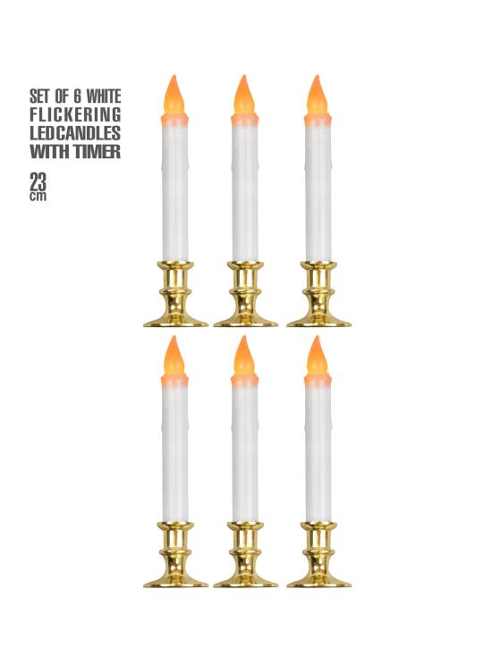 Velas LED parpadeantes con temporizador, 6 unidades, 23 cm, decoración para Halloween