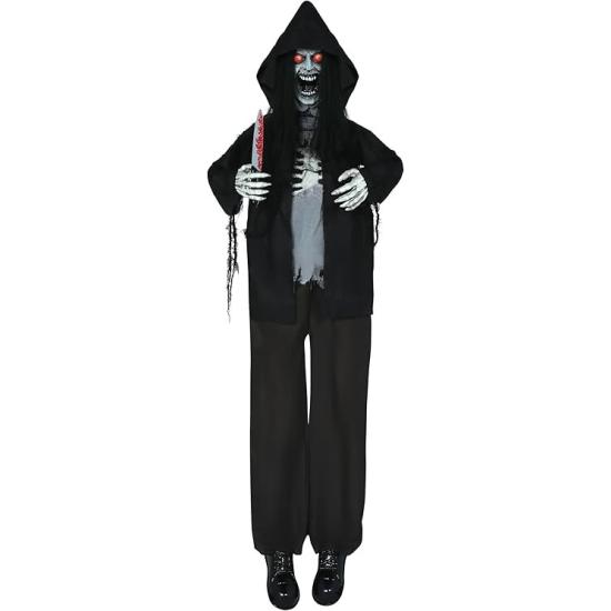 Zombie Asesino con Luz, Sonido y Movimiento (180 cm) – Decoración de Halloween – Negro