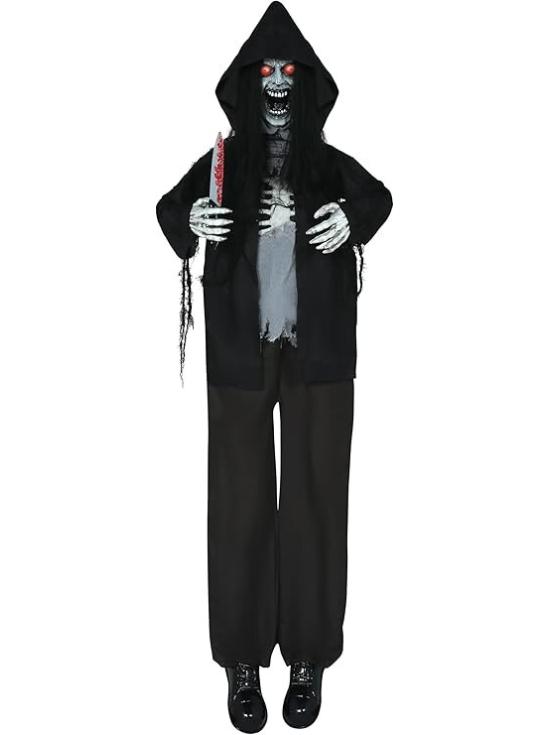Zombie Asesino con Luz, Sonido y Movimiento (180 cm) – Decoración de Halloween – Negro