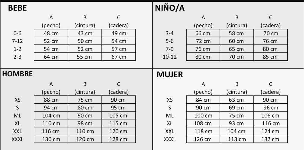 Tabla de tallas de 🐷 Disfraz de Cerdo Gordinflón Adulto