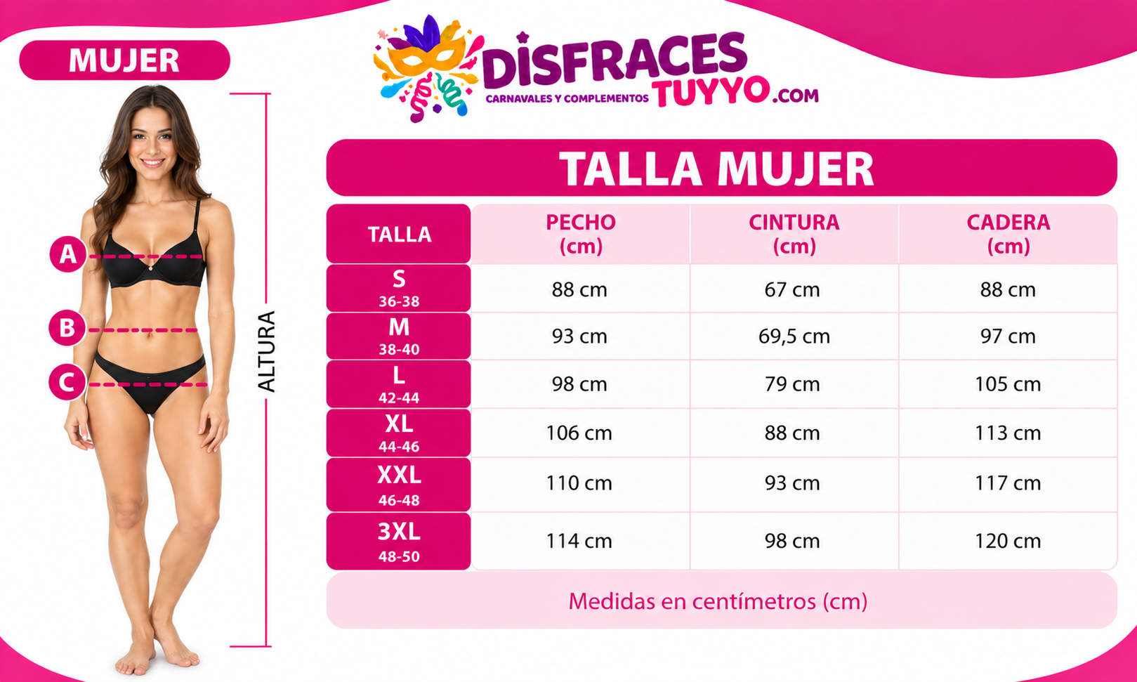 Tabla de tallas de Corsé Negro Floral para Mujer con Ganchos Delanteros - Disfraz Medieval, Princesa y Marquesa