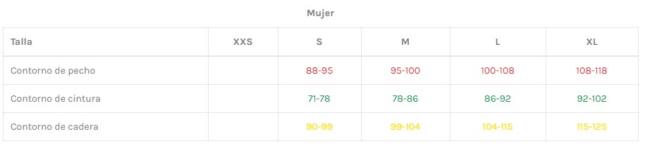 Tabla de tallas de Disfraz Abba Disco para mujer